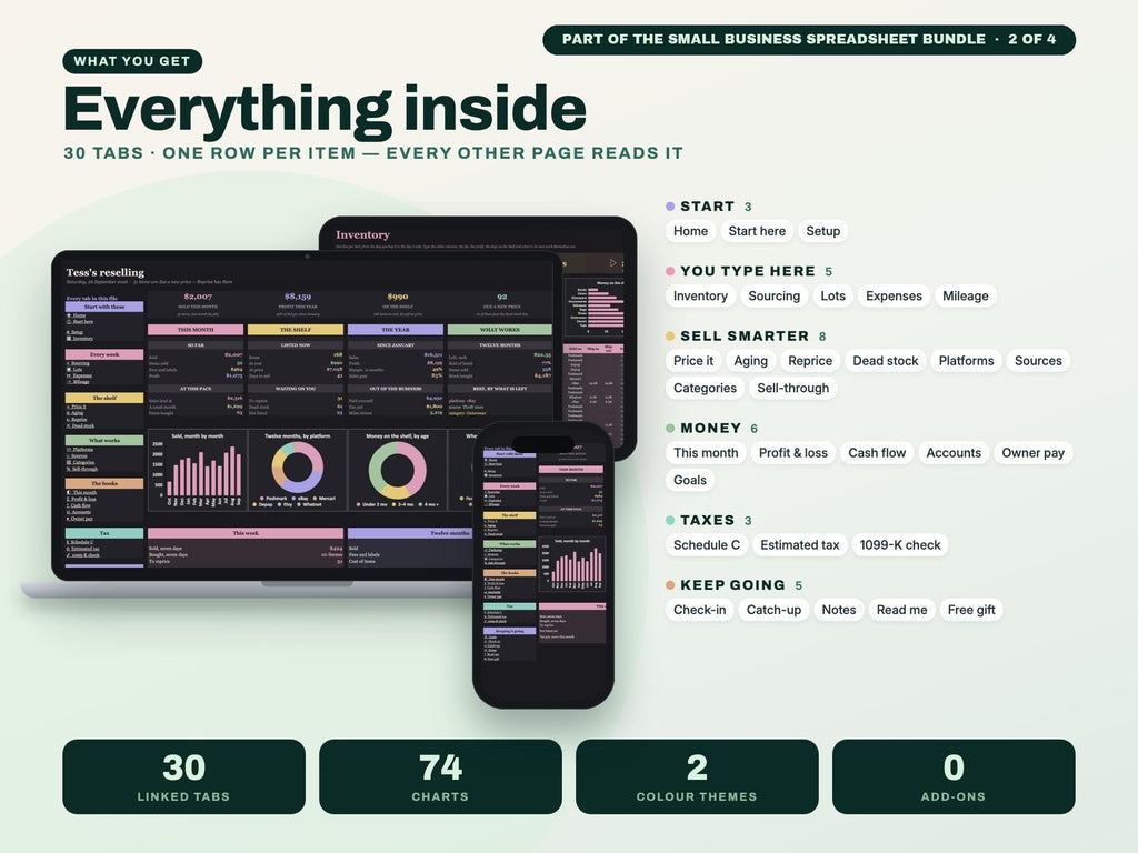 Small Business Spreadsheet Bundle: Bookkeeping, Inventory, Client CRM and Project Tracker — g8 inside