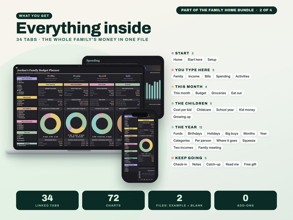 Family Home Bundle: Family Planner, Family Budget, Meal Planner and Bill Tracker Spreadsheets — g16 inside