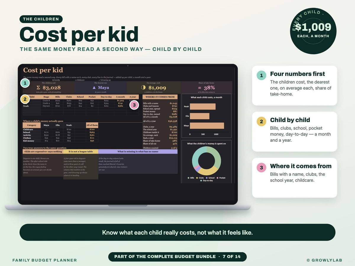 Complete Budget Bundle: 14 Budget Spreadsheets for Budgets, Bills, Debt Payoff, Savings and Net Worth — g16 cost per kid