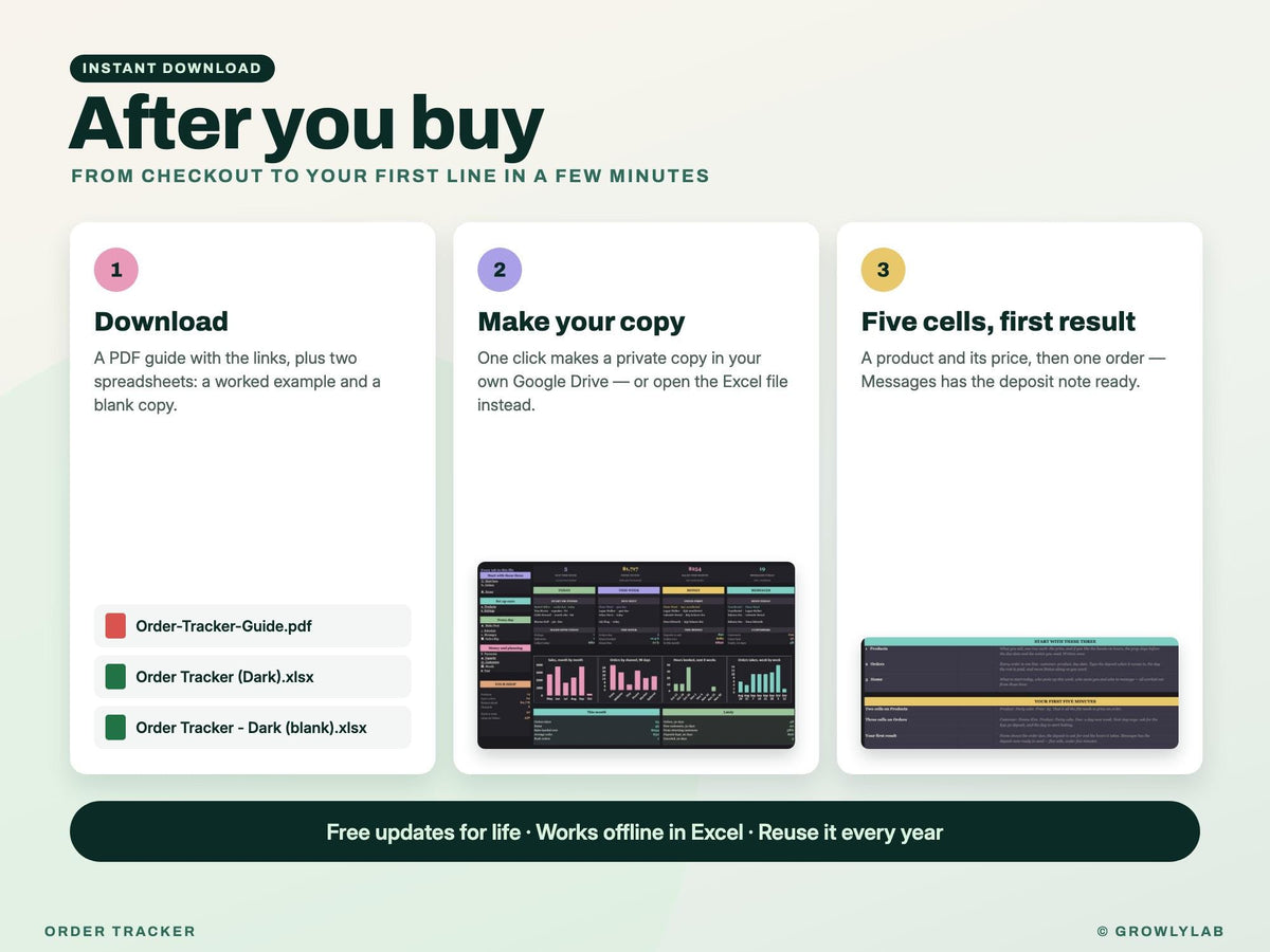 Order Tracker Spreadsheet — after you buy