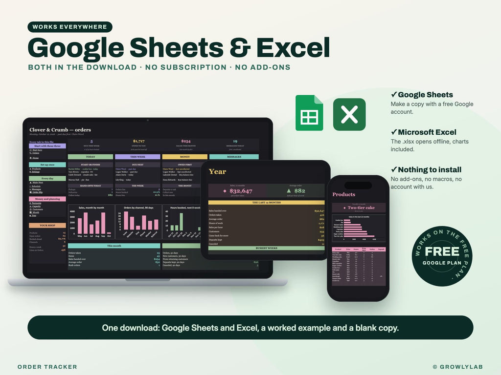 Order Tracker Spreadsheet — Google Sheets and Excel
