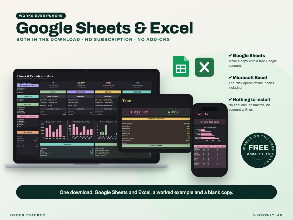 Order Tracker Spreadsheet — Google Sheets and Excel