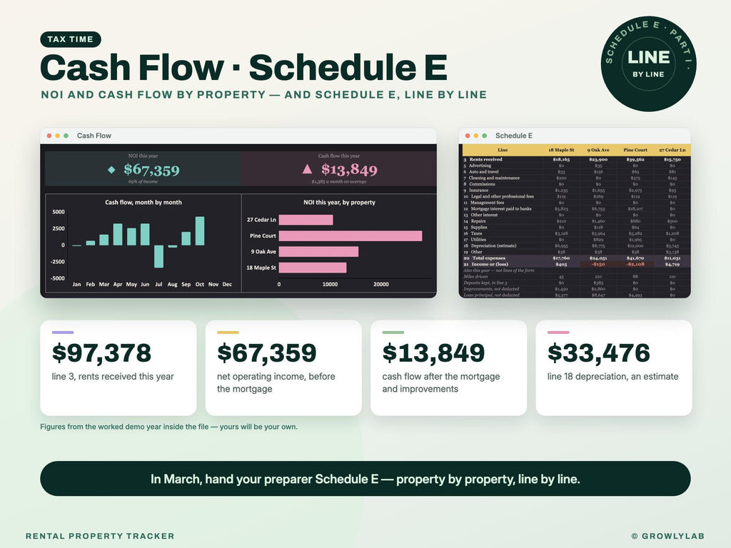 Rental Property Spreadsheet — cashflow schedule e