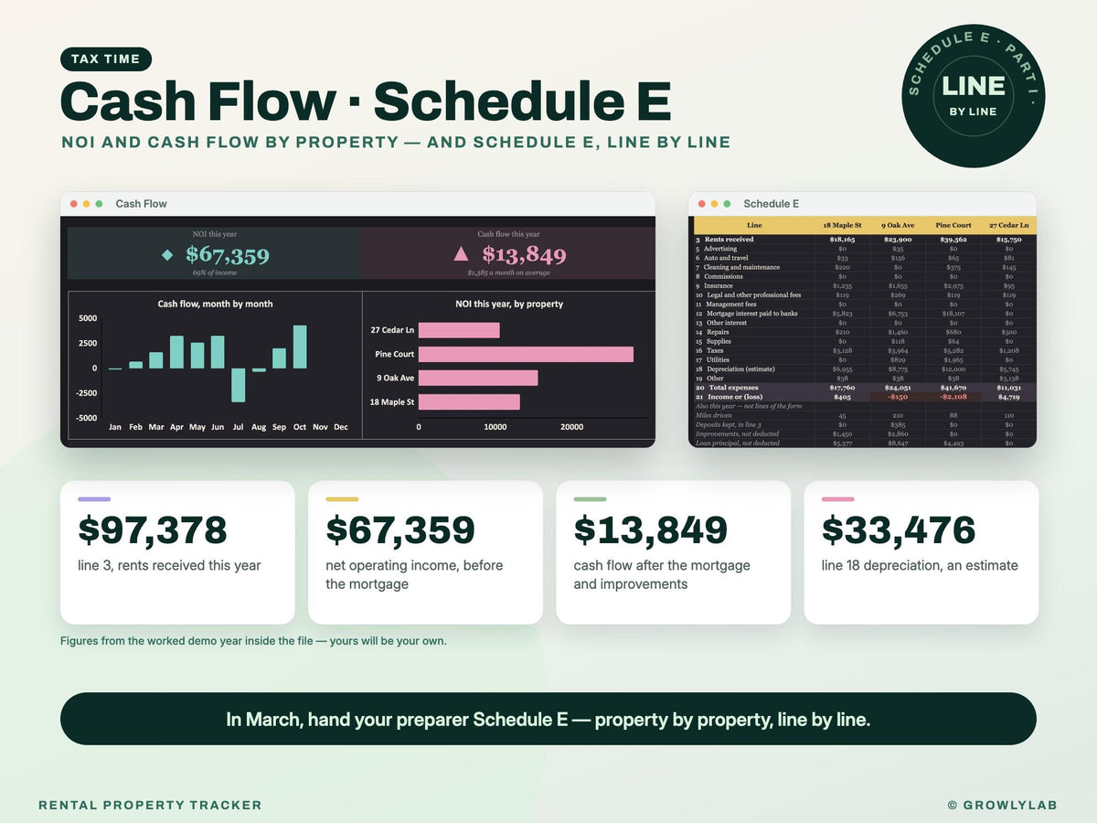 Rental Property Spreadsheet — cashflow schedule e