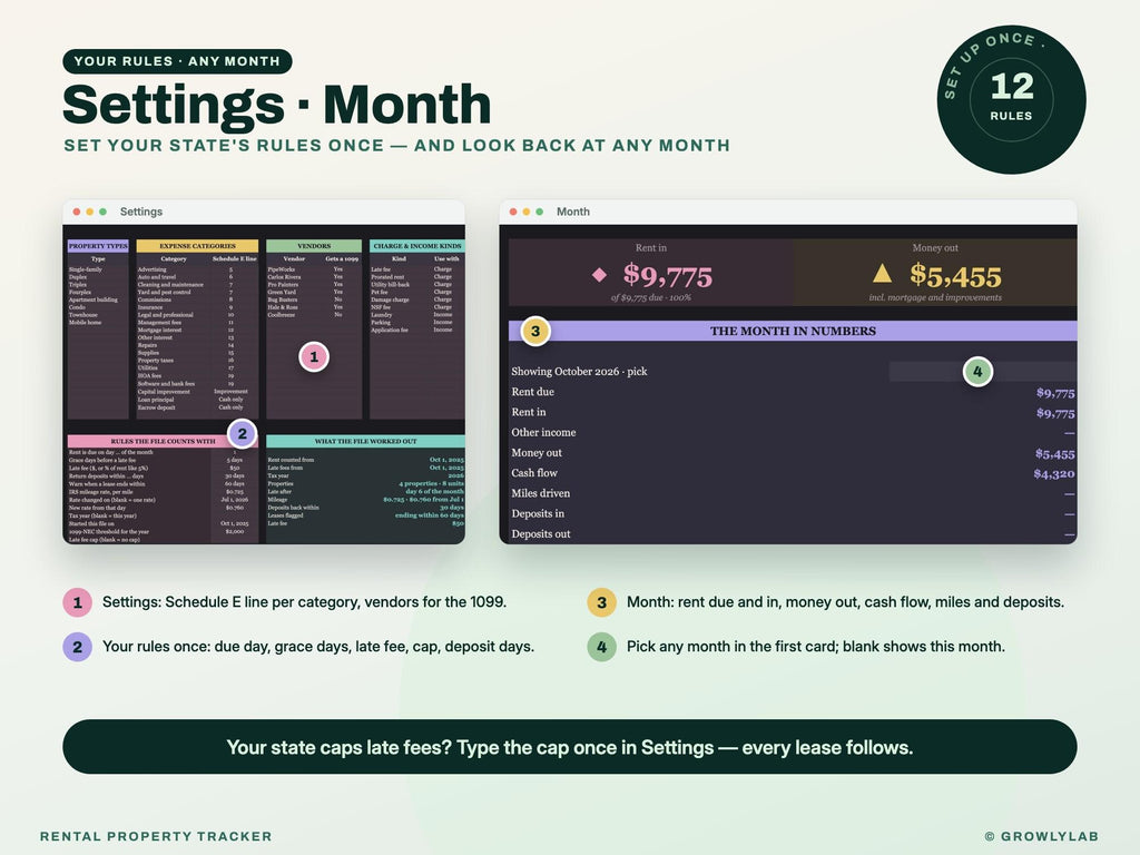 Rental Property Spreadsheet — settings month