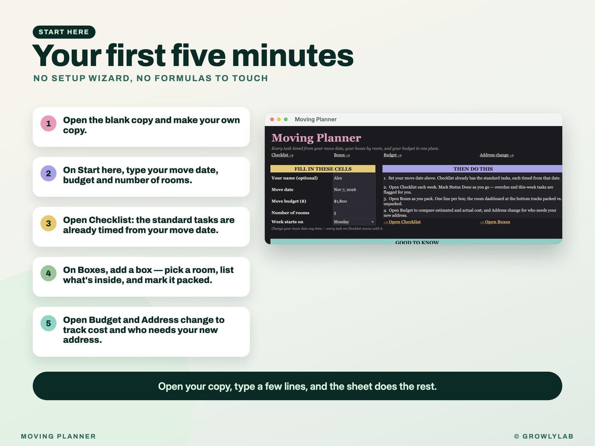 Moving Planner Spreadsheet Google Sheets Excel — start
