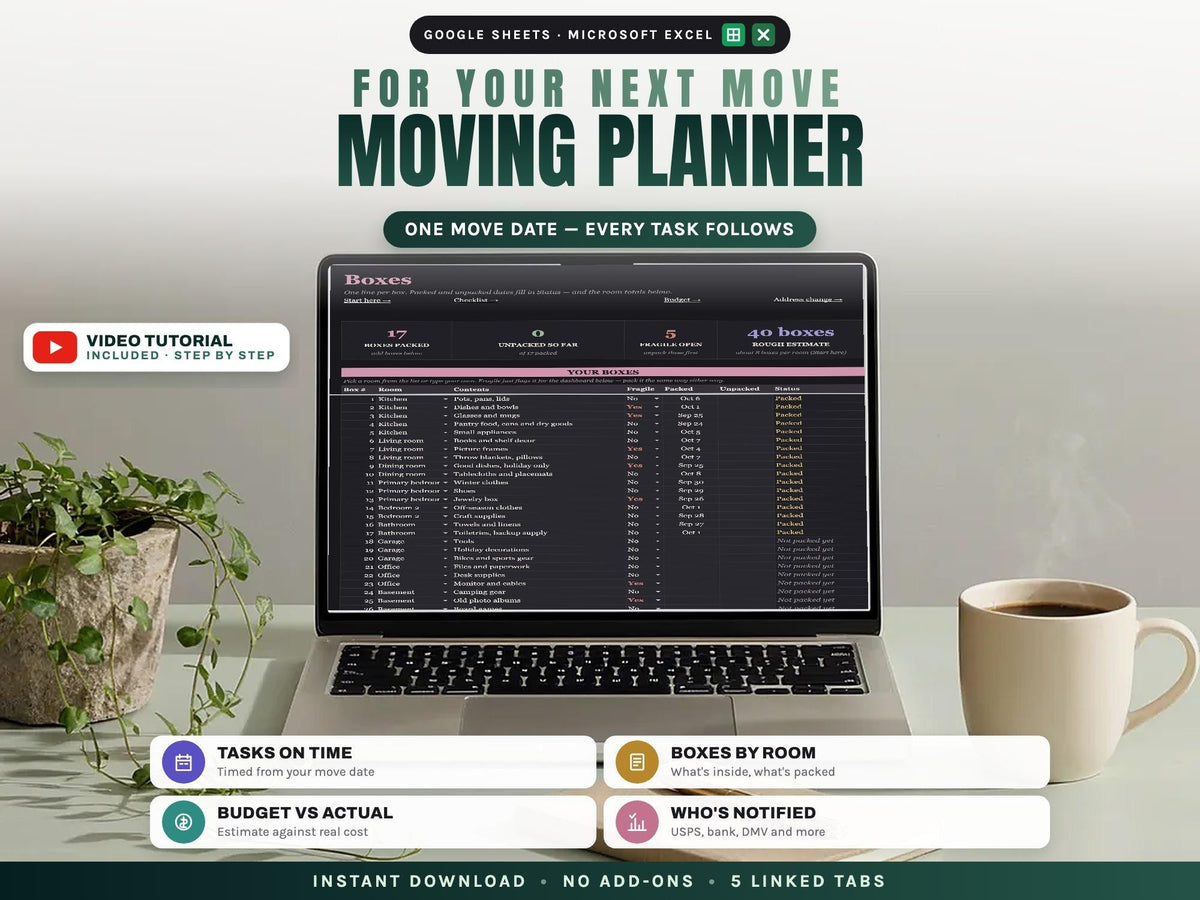 Moving Planner Spreadsheet Google Sheets Excel — cover