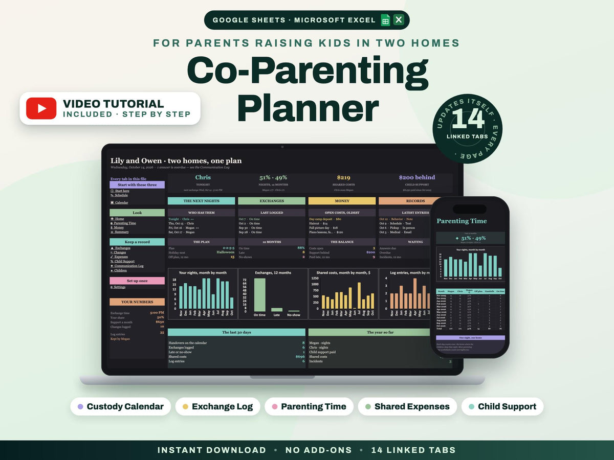 Co Parenting Planner Spreadsheet — cover