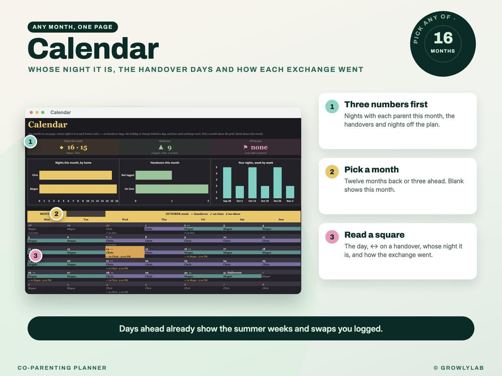 Co Parenting Planner Spreadsheet — calendar