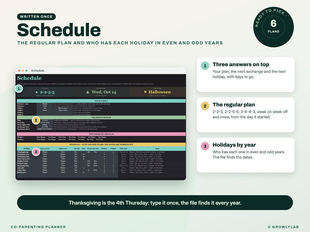 Co Parenting Planner Spreadsheet — schedule