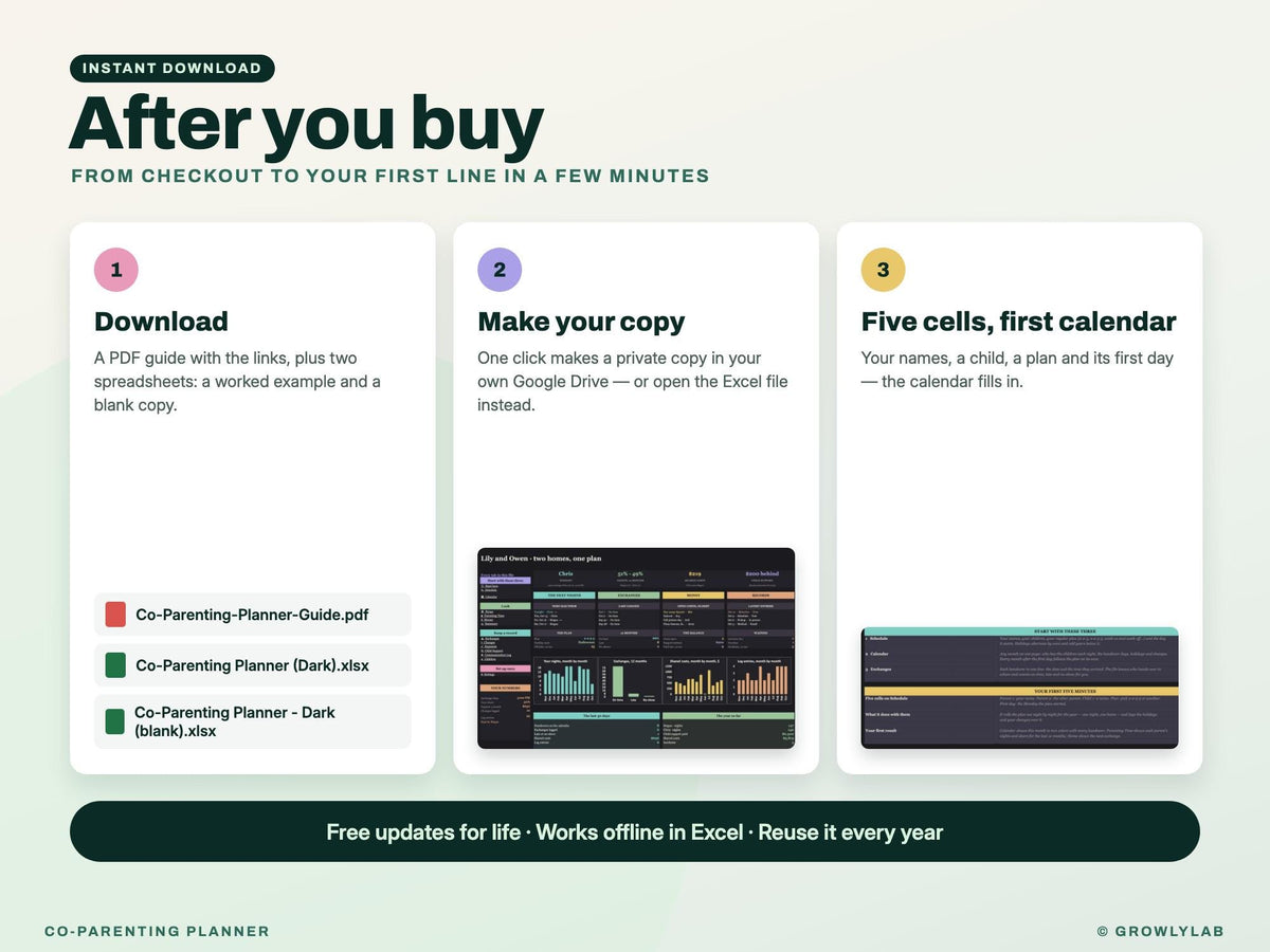 Co Parenting Planner Spreadsheet — after you buy