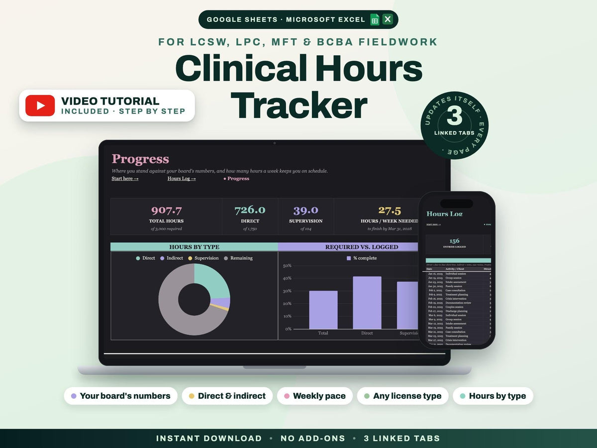Clinical Hours Tracker Spreadsheet Google Sheets Excel — cover