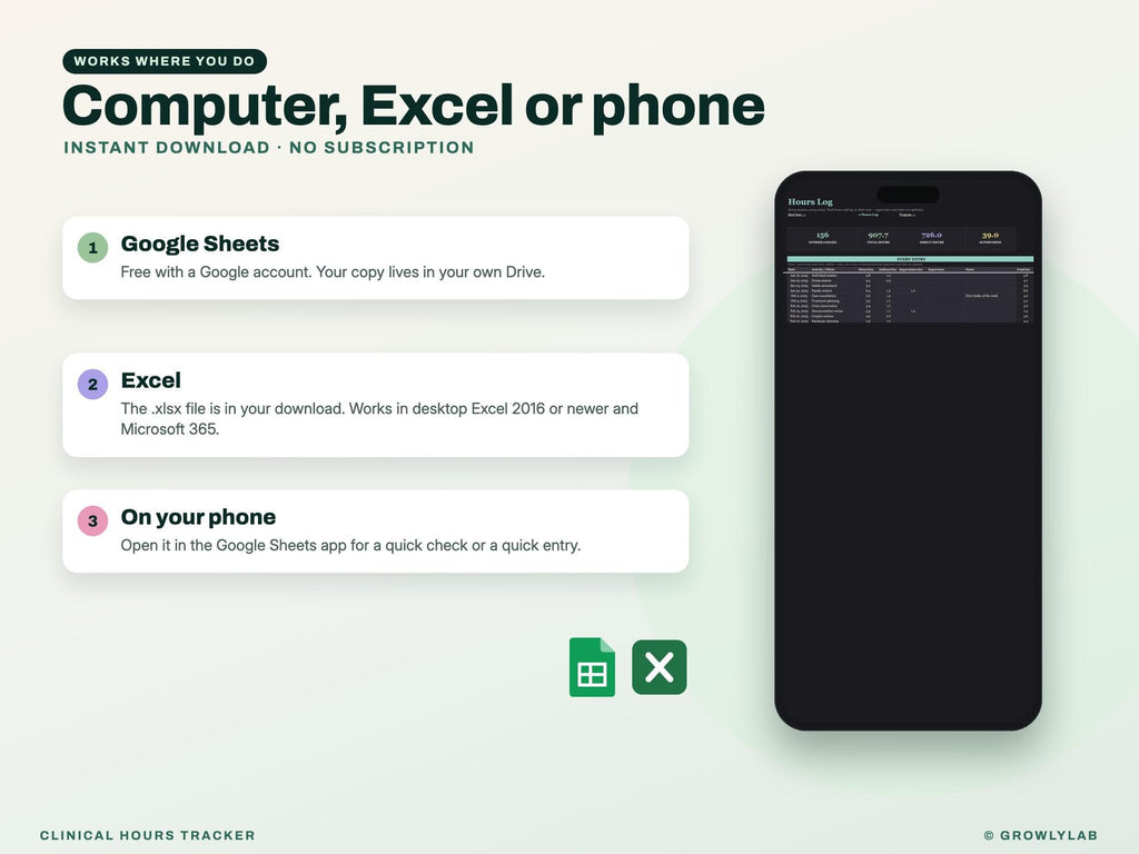 Clinical Hours Tracker Spreadsheet Google Sheets Excel — Google Sheets and Excel