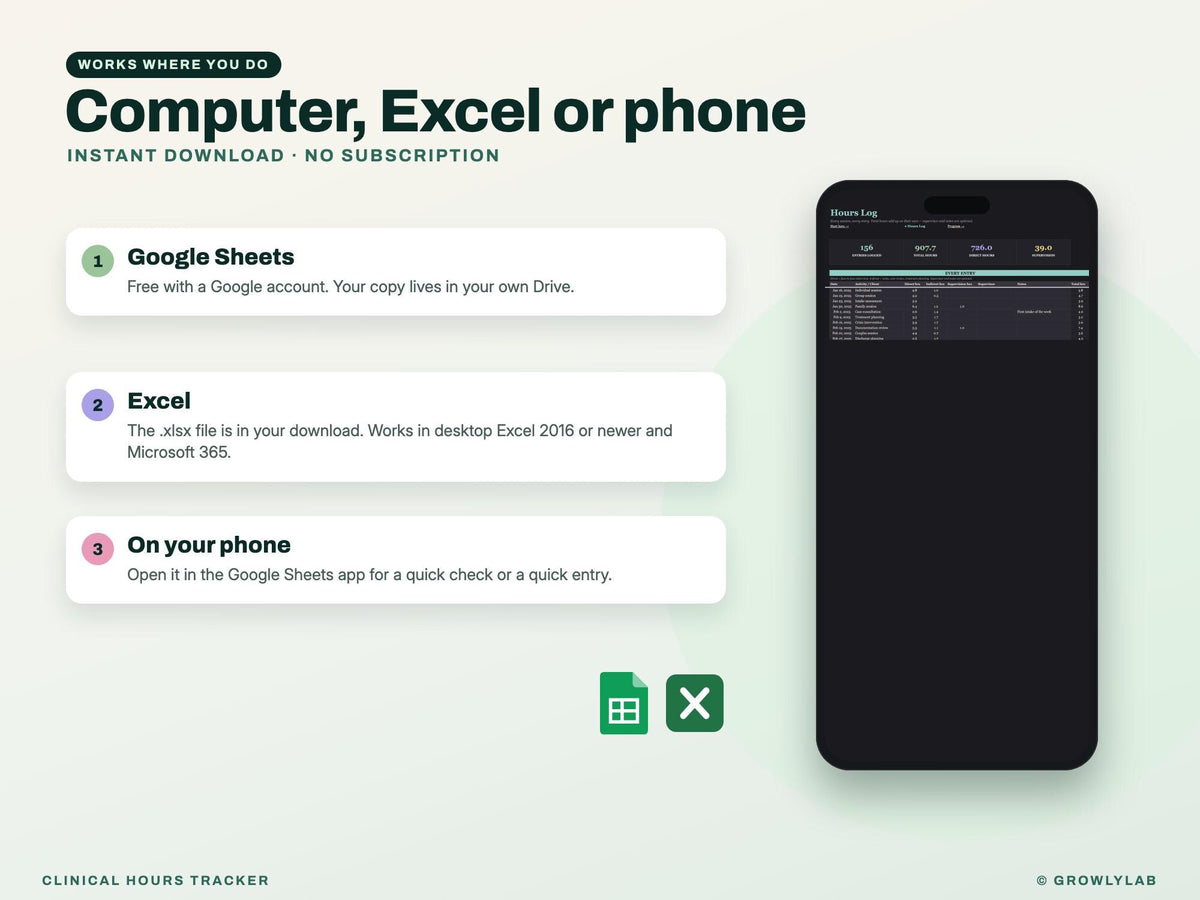 Clinical Hours Tracker Spreadsheet Google Sheets Excel — Google Sheets and Excel