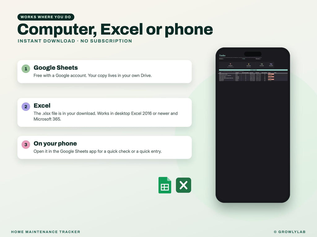 Home Maintenance Tracker Spreadsheet Google Sheets Excel — Google Sheets and Excel