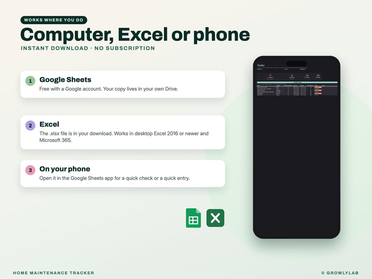 Home Maintenance Tracker Spreadsheet Google Sheets Excel — Google Sheets and Excel