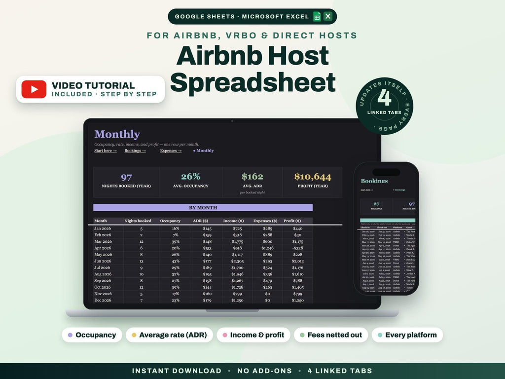 Airbnb Host Spreadsheet Google Sheets Excel — cover