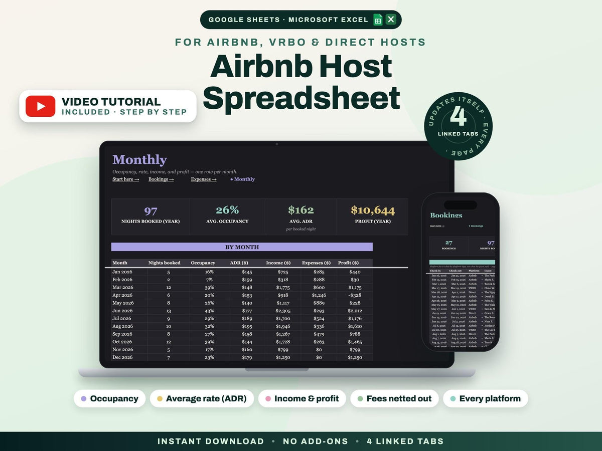 Airbnb Host Spreadsheet Google Sheets Excel — cover