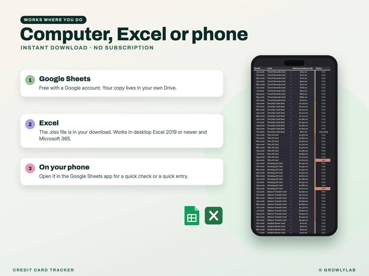 Credit Card Tracker Spreadsheet — Google Sheets and Excel