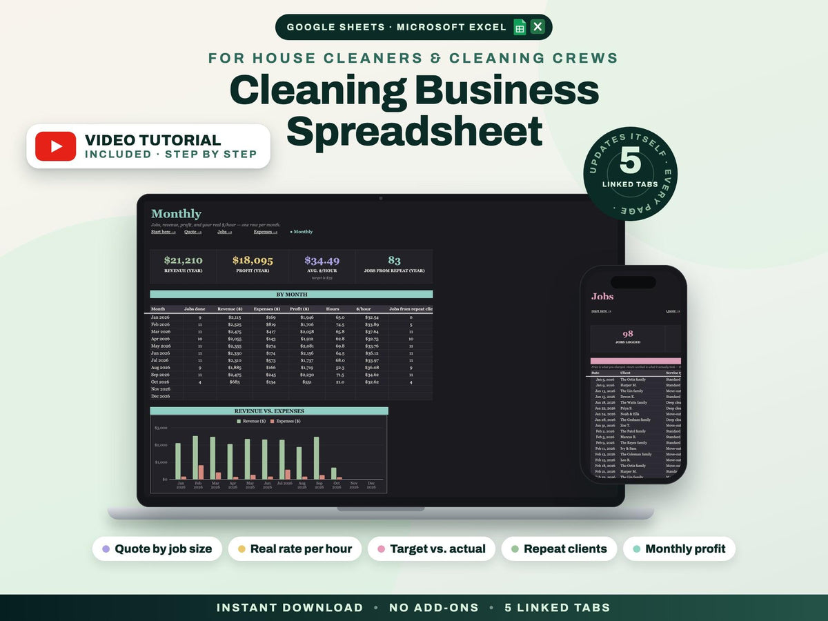 Cleaning Business Spreadsheet Google Sheets — cover