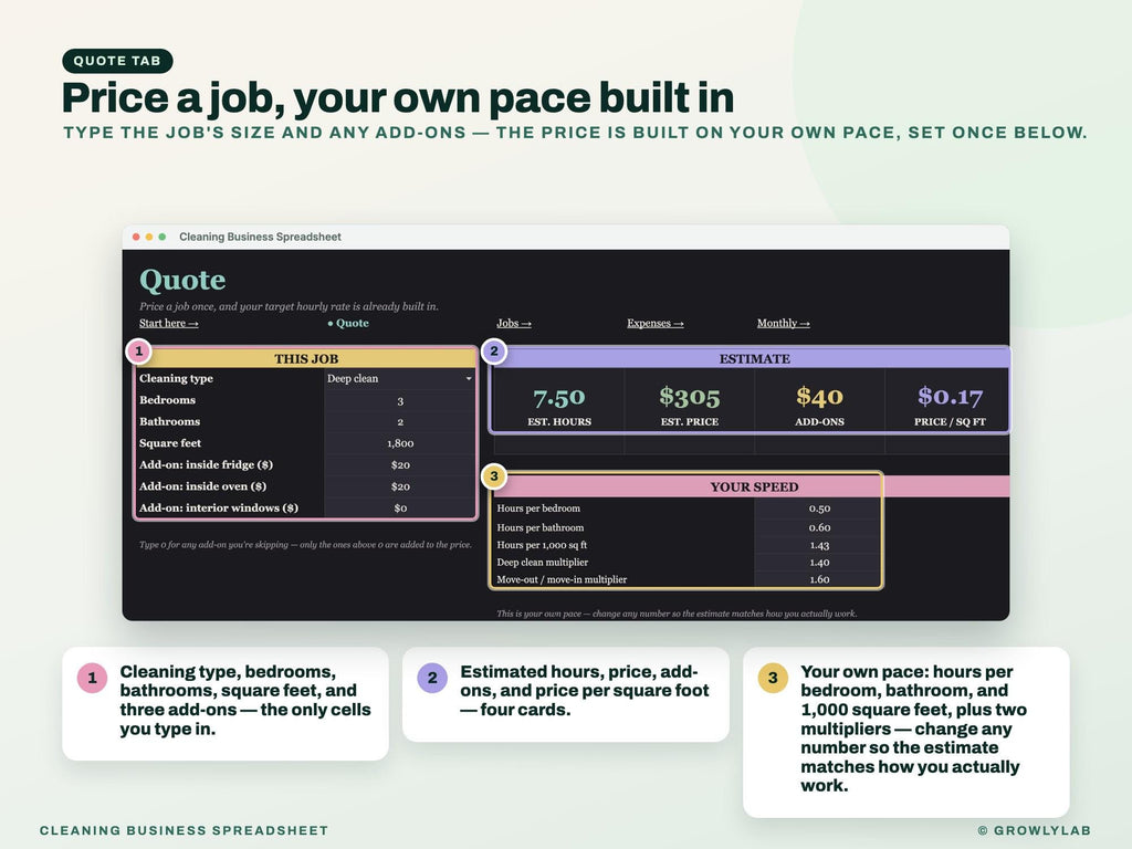 Cleaning Business Spreadsheet Google Sheets — quote
