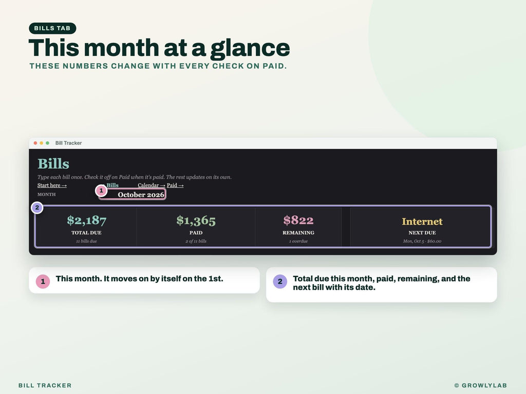 Monthly Bill Tracker for Google Sheets and Excel — bills