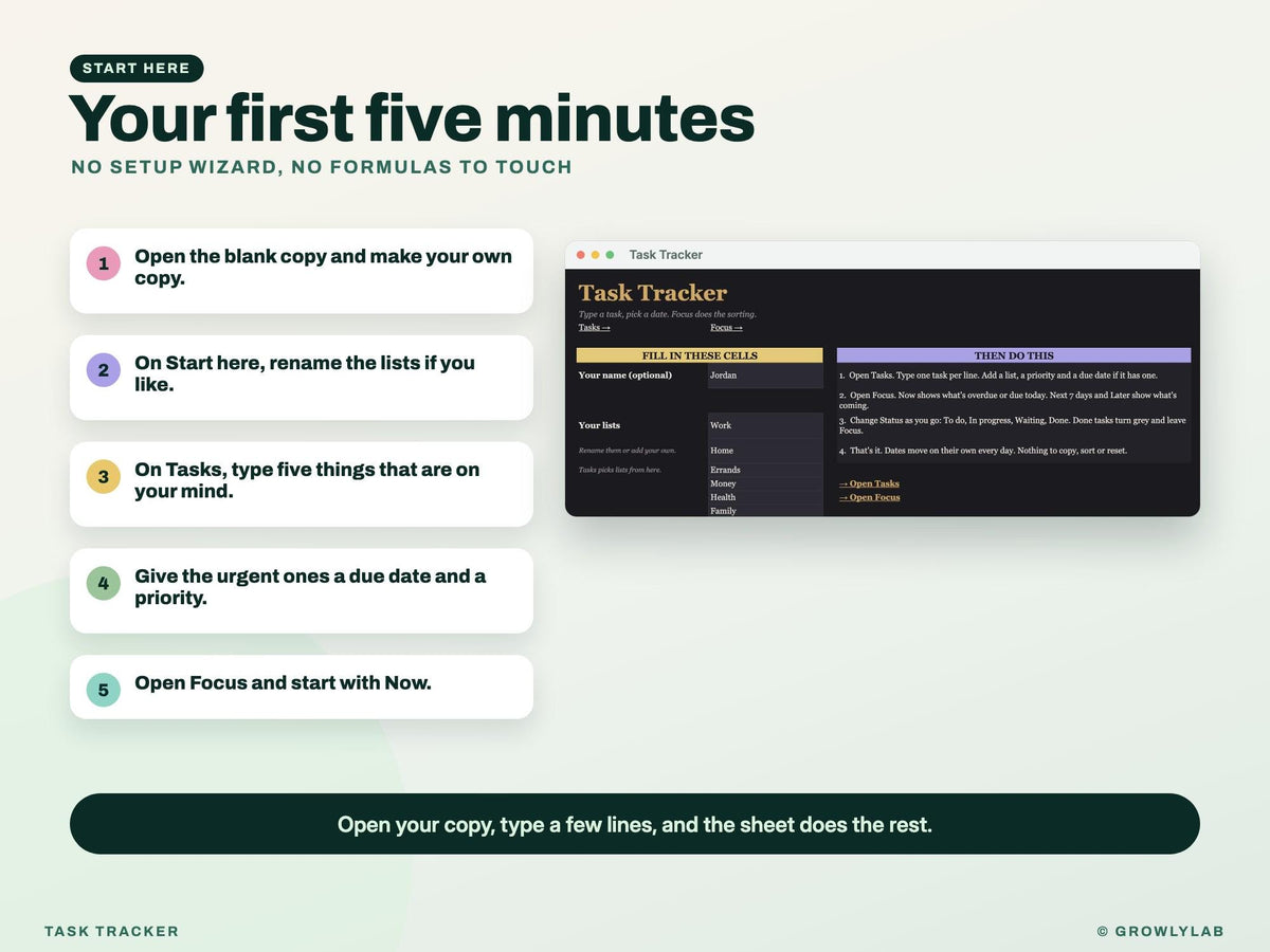 Task Tracker for Google Sheets and Excel — start