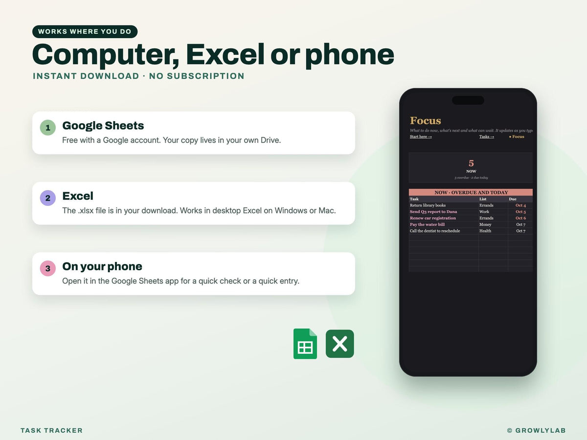 Task Tracker for Google Sheets and Excel — Google Sheets and Excel