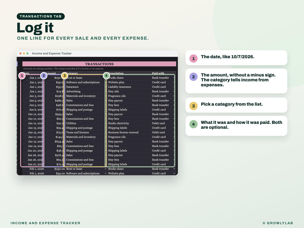 Income and Expense Tracker — transactions