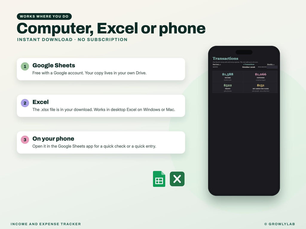 Income and Expense Tracker — Google Sheets and Excel