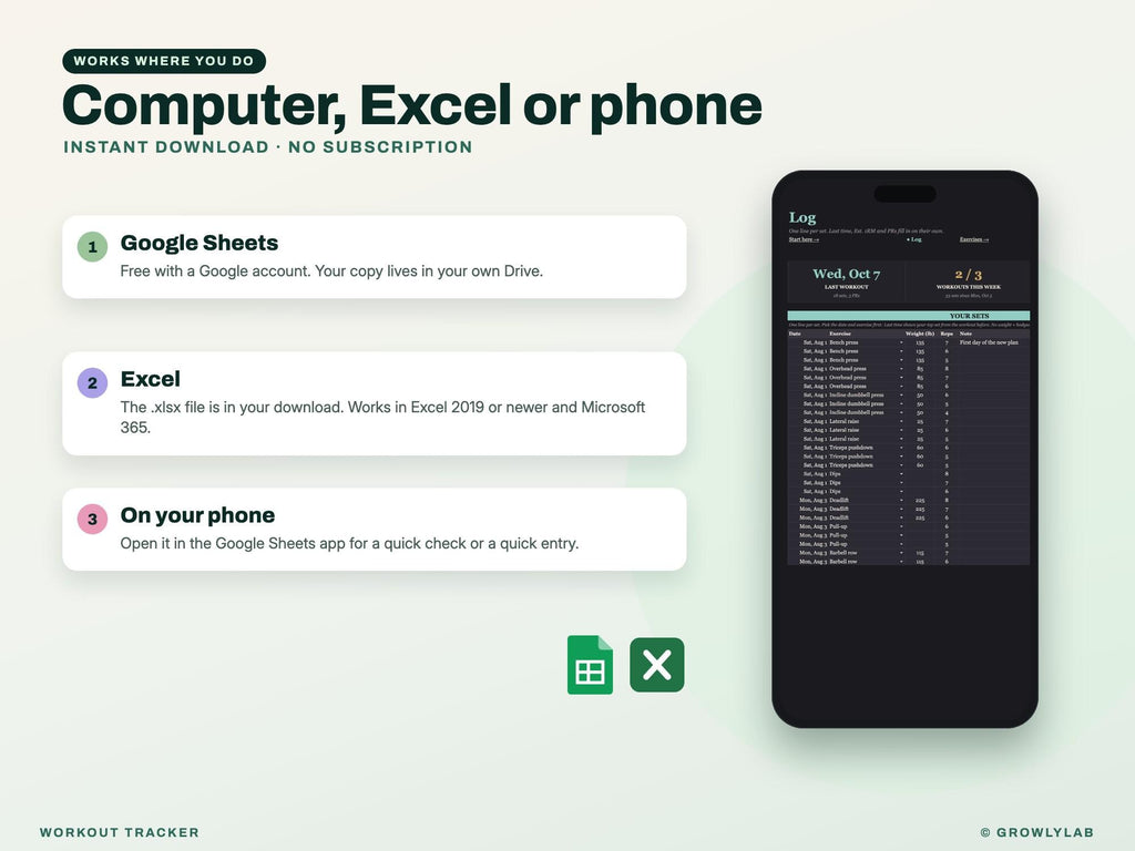 Workout Tracker Google Sheets Excel Spreadsheet — Google Sheets and Excel