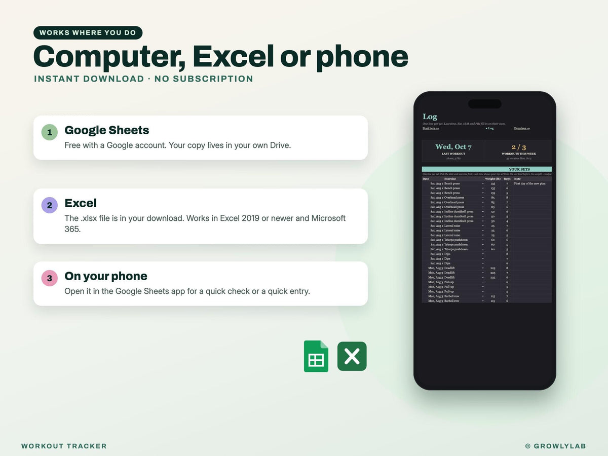 Workout Tracker Google Sheets Excel Spreadsheet — Google Sheets and Excel