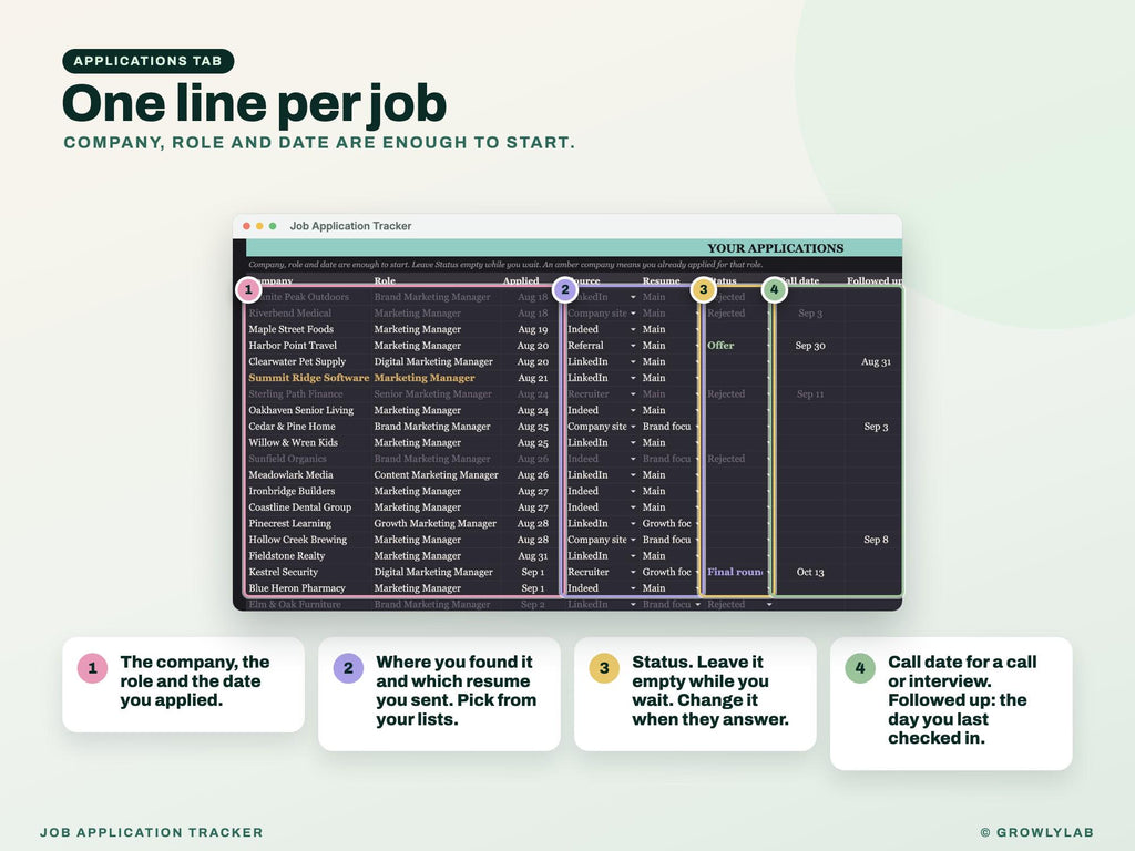 Job Application Tracker Google Sheets Excel — applications