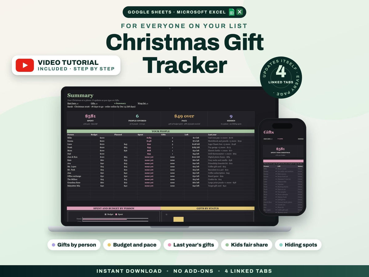 Christmas Gift Tracker Spreadsheet Google Sheets Excel — cover