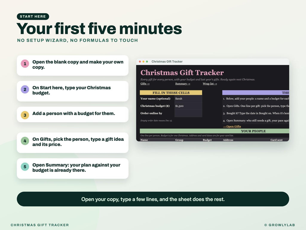 Christmas Gift Tracker Spreadsheet Google Sheets Excel — start
