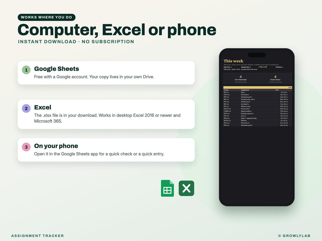 Assignment Tracker Spreadsheet Google Sheets Excel — Google Sheets and Excel