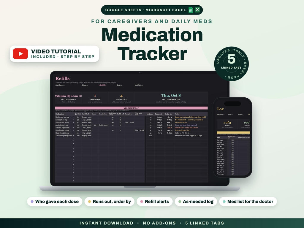 Medication Tracker Spreadsheet Google Sheets Excel — cover