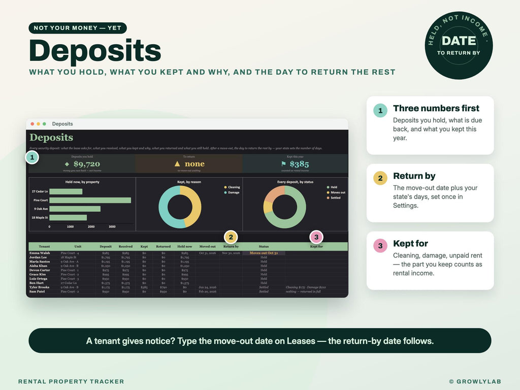 Rental Property Spreadsheet — deposits