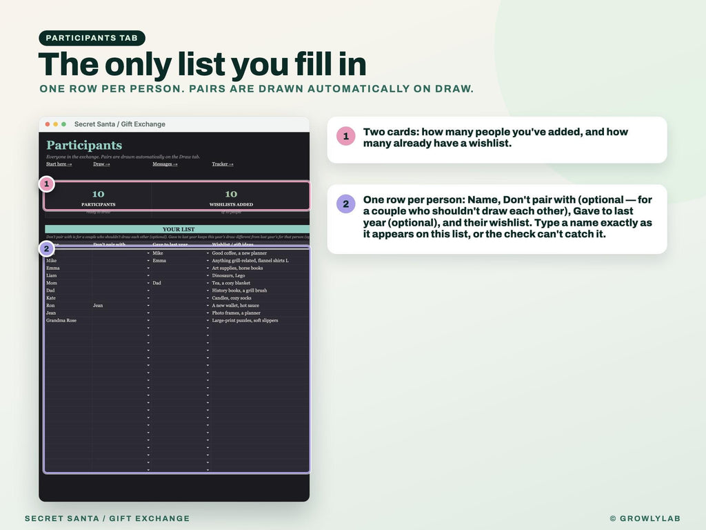 Secret Santa Generator Spreadsheet Google Sheets Excel — participants