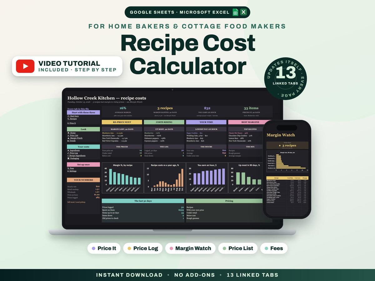 Recipe Cost Calculator Spreadsheet — cover