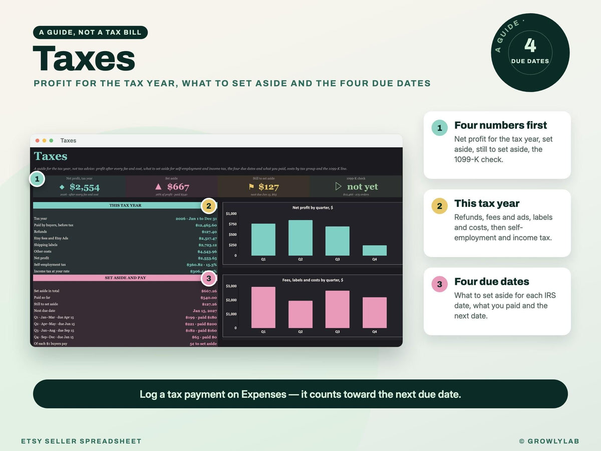 Etsy Seller Spreadsheet — taxes