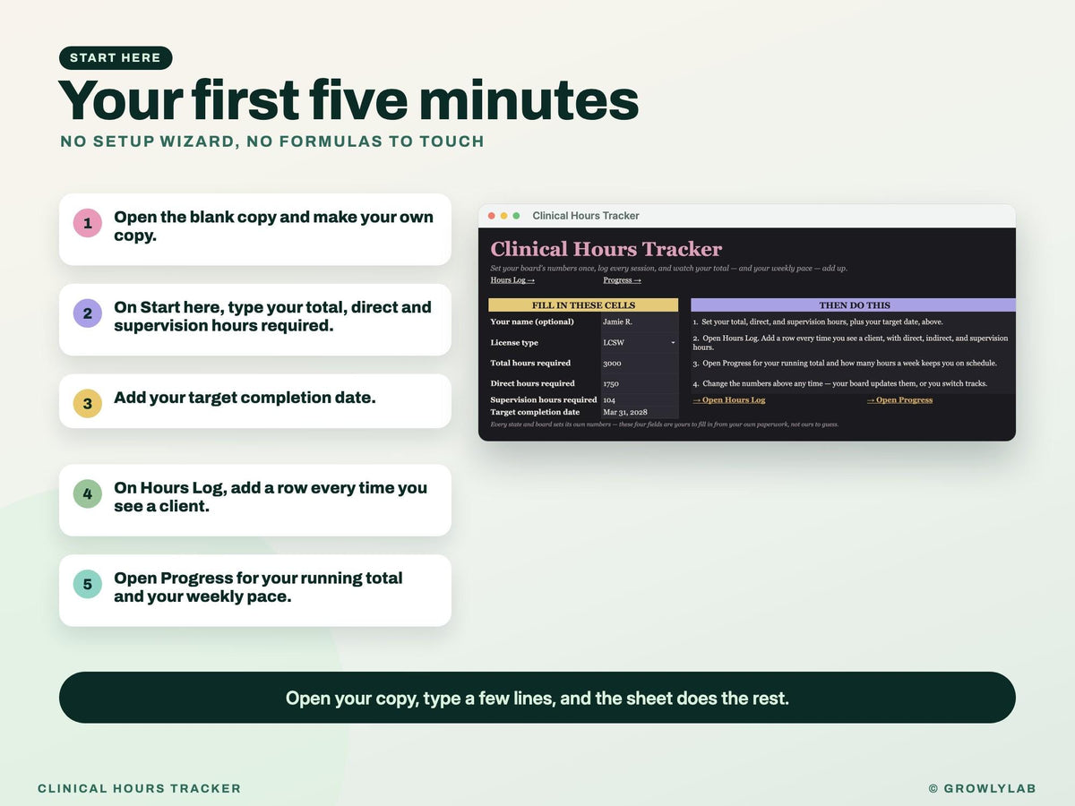 Clinical Hours Tracker Spreadsheet Google Sheets Excel — start