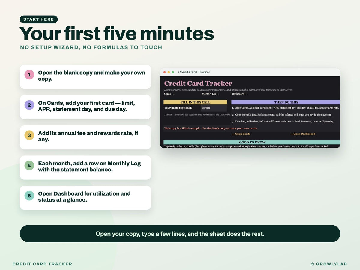 Credit Card Tracker Spreadsheet — start