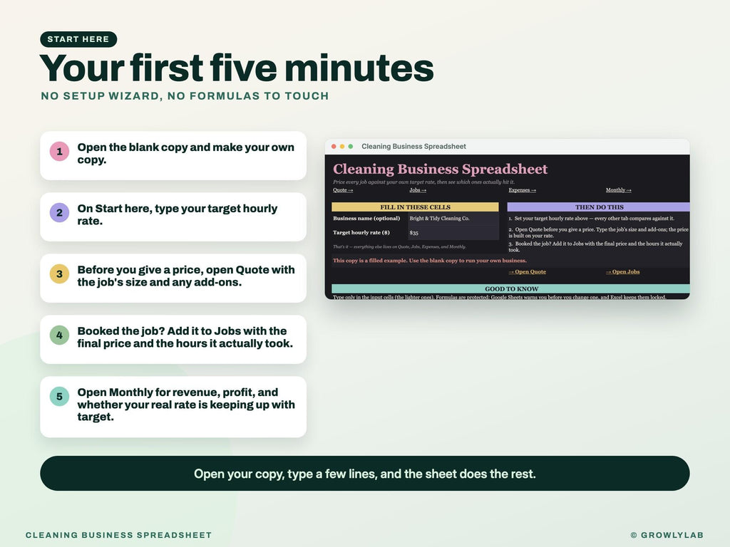 Cleaning Business Spreadsheet Google Sheets — start