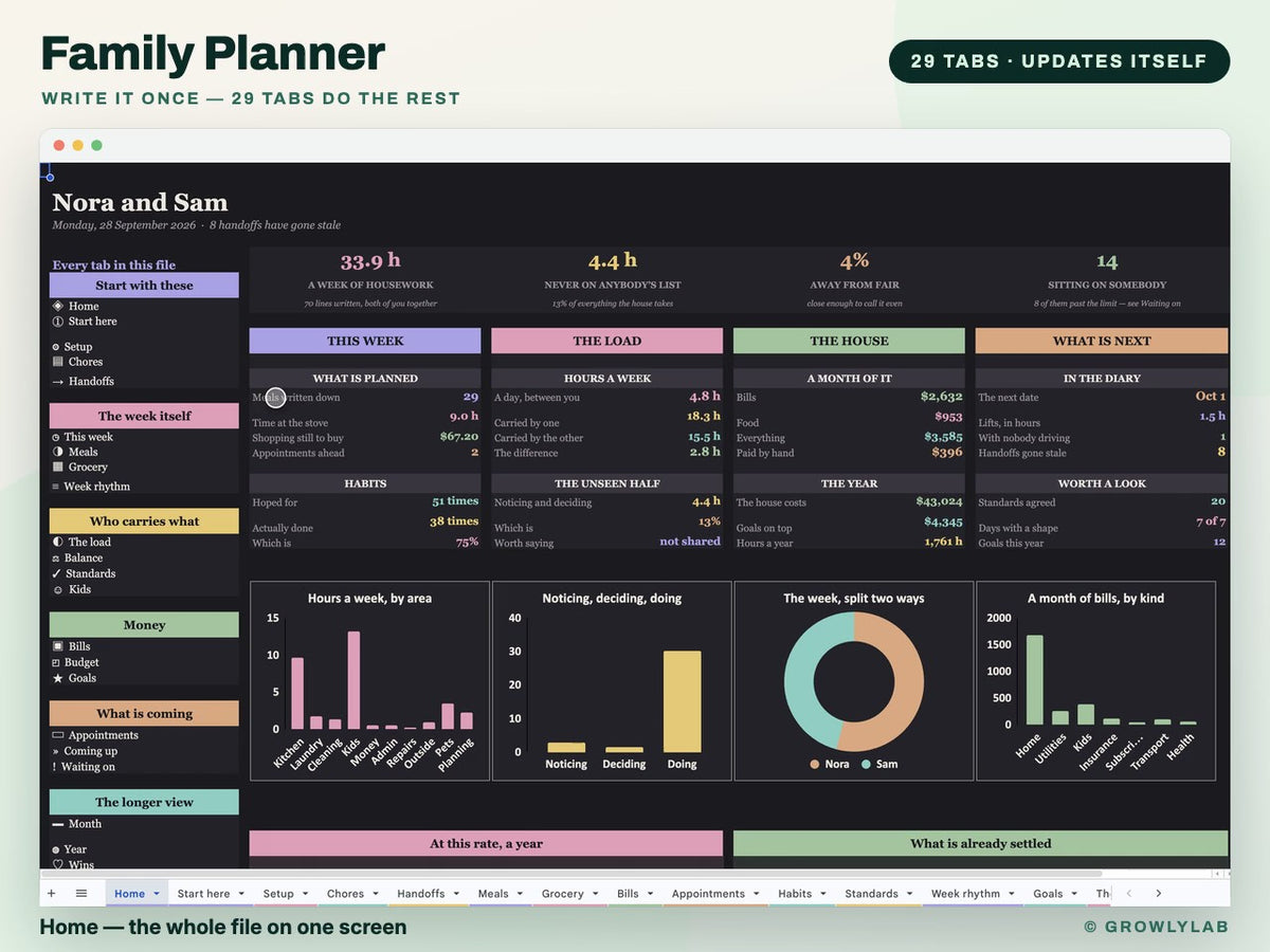 All-in-One Family Planner Spreadsheet (Google Sheets and Excel)