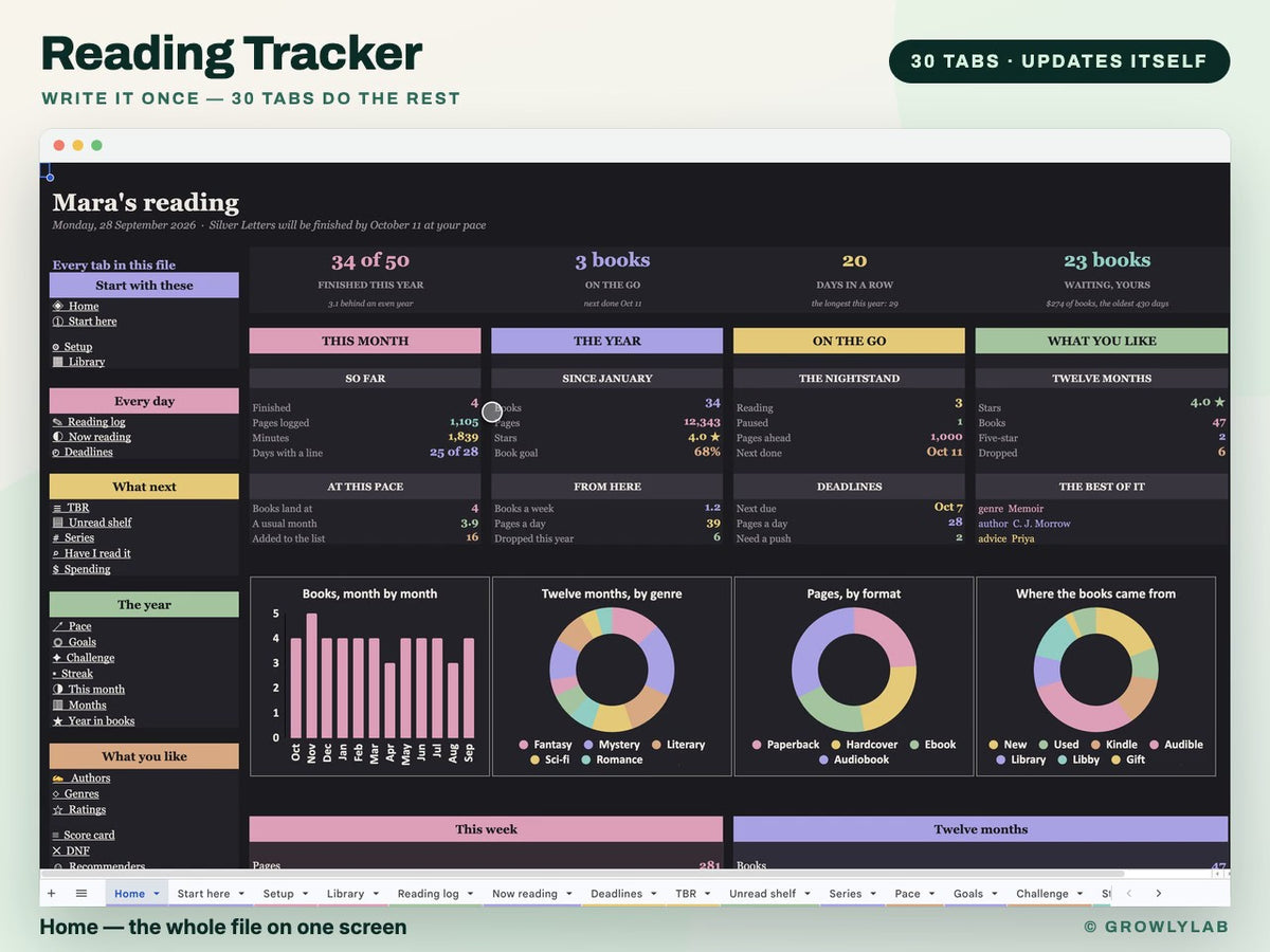 Reading Tracker Spreadsheet for Google Sheets and Excel